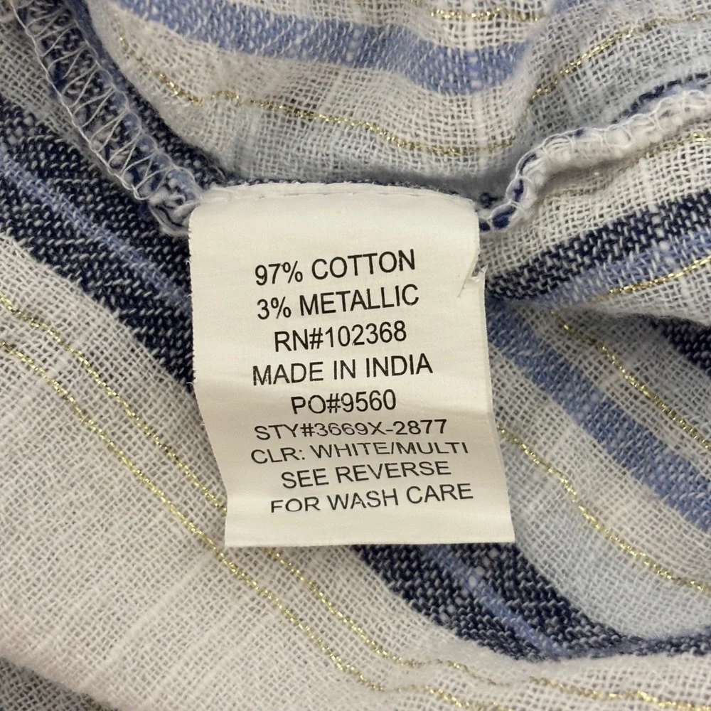 Comfortable Cotton Blend Blouse Roll Tab Sleeve Lightweight Blue Stripe 3X